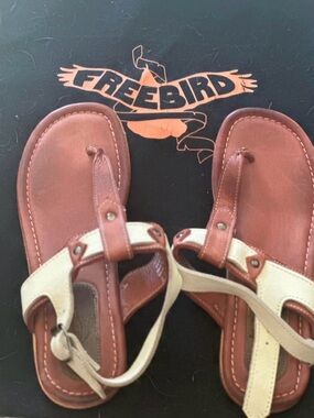 freebird Brown and Cream Leather Thong Sandals
